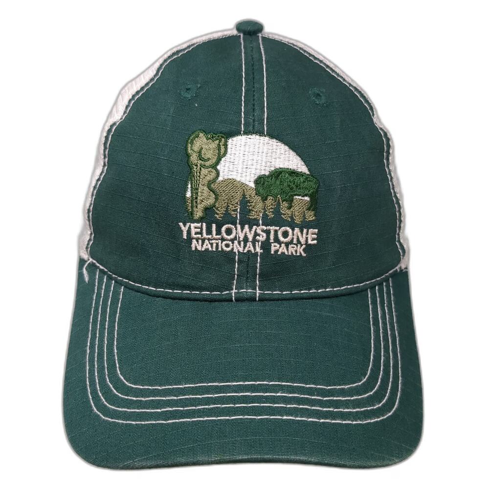 Mountain Trucker Hat Green One Size Yellowstone National Park Mesh Snapback hat